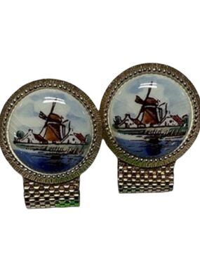 Swank Cufflinks Arts of the World Holland Hand Painted Delft